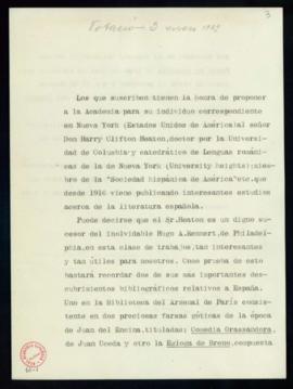 Propuesta de Harry Clifton Heaton como académico correspondiente en Nueva York