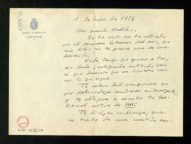 Carta de Federico García Sanchiz a Melchor Fernández Almagro en la que le dice que ha visto por s...