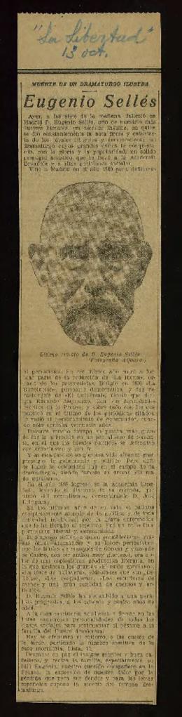 Recorte del diario La Libertad de 13 de octubre de 1926, con la noticia del fallecimiento de Euge...