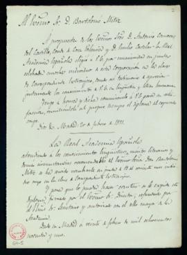Minutas del oficio del secretario y del diploma de Bartolomé Mitre como académico correspondiente...