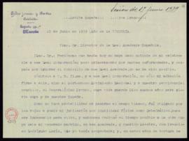 Carta de Pedro Lemus y Rubio a José María Pemán en la que expresa su adhesión a la Academia, al M...
