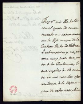 Carta del marqués de Santa Cruz a Manuel de Lardizábal y Uribe en la que le comunica su compromis...