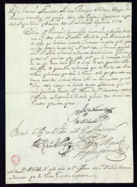 Orden del marqués de Villena de libramiento a favor de Blas Antonio Nasarre de 624 reales y 32 ma...
