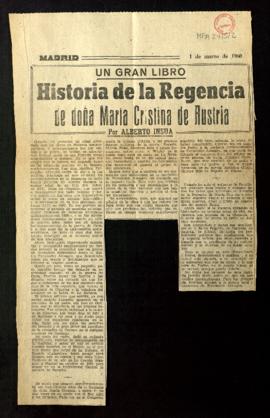 Un gran libro: Historia de la Regencia de doña María Cristina, por Alberto Insúa