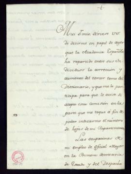 Carta de Bernardo de Iriarte a Juan Trigueros en la que se excusa de admitir el trabajo que le to...