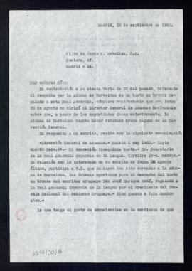 Carta sin firma [del secretario, Julio Casares] a Hijos de Justo M. Estellez en la que traslada e...