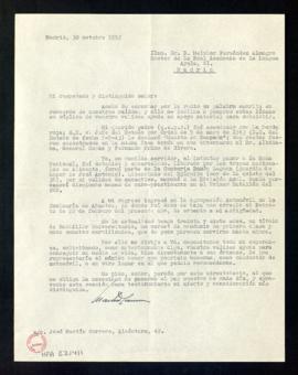 Carta de José Martín Carrera a Melchor Fernández Almagro en la que le pide que le recomiende como...