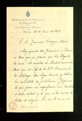 Carta de Antonio Alcalá Venceslada a Francisco Rodríguez Marín con la que le manda una solicitud ...