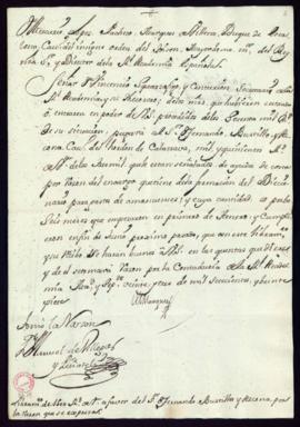 Orden del marqués de Villena de libramiento a favor de Fernando Bustillos y Azcona de 1500 reales...