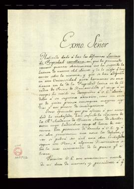 Carta de José Garci-Pérez de Vargas al secretario [Manuel de Lardizábal] con la que le remite sus...
