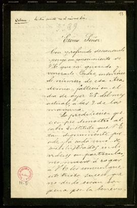 Carta de Carlos de Ochoa al marqués de Molins en la  que le comunica el fallecimiento de su padre...