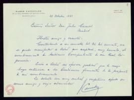 Carta de Pablo Cavestany a Julio Casares en la que le indica que aceptará gustosamente su nombram...