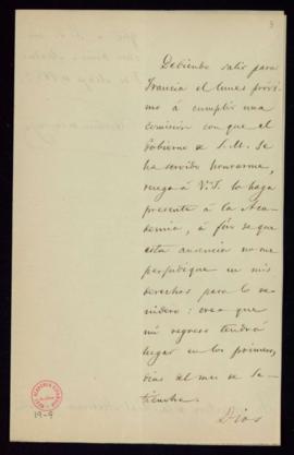 Carta de Ventura de la Vega al secretario [Manuel Bretón de los Herreros] en la que le comunica s...