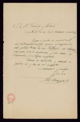 Carta de Víctor Balaguer al secretario, Manuel Tamayo y Baus, con la que remite varios ejemplares...