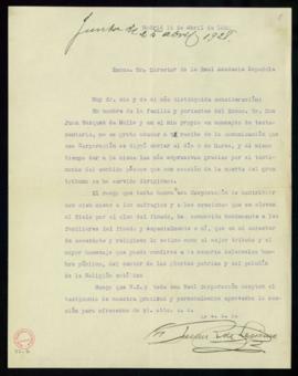 Carta de fray Juan de Legítimo, testamentario de Juan Vázquez de Mella, al director [Ramón Menénd...