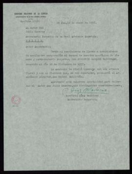 Carta de Porfirio Díaz Machicao a Julio Casares en la que le comunica el fallecimiento de Humbert...
