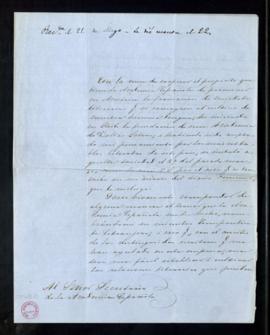 Carta de Victorino Lastarria al secretario en la que le comunica que, con objeto de cooperar con ...
