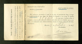 Requerimiento de la sección de Operaciones del Banco de España de la aceptación de una letra