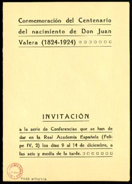 Invitación a la serie de conferencias que se han de dar en la Real Academia Española con motivo d...