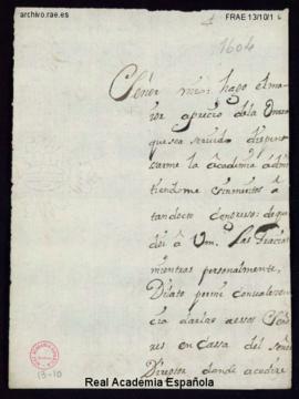 Carta de Jaime de Solís y Gante a Vincencio Squarzafigo de agradecimiento por su admisión como ac...