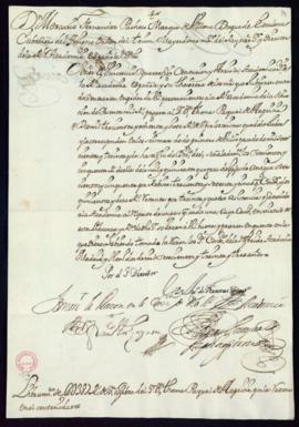Orden del marqués de Villena del libramiento a favor de Tomás Pascual de Azpeitia de 2387 reales ...