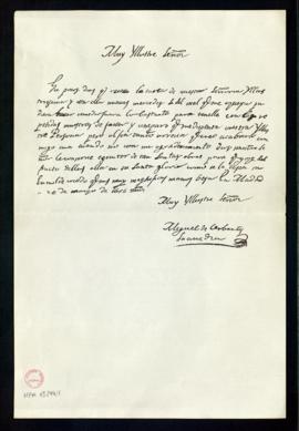 Reproducción de una carta autógrafa de Miguel de Cervantes Saavedra