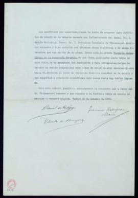 Propuesta de Daniel de Cortázar, Francisco Rodríguez Marín y Eduardo de Hinojosa de la candidatur...