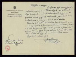 Carta de Juan Moneva y Puyol a Francisco Rodríguez Marín en la que le comunica que quedó con Juli...