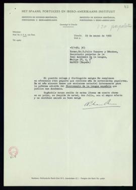 Carta de C. F. Adolf van Dam a Julio Casares con la que le remite un paquete de más de 900 papele...