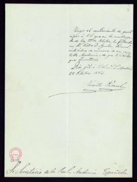 Carta de Vicente Pascual al secretario [Manuel Tamayo y Baus] de comunicación del fallecimiento d...
