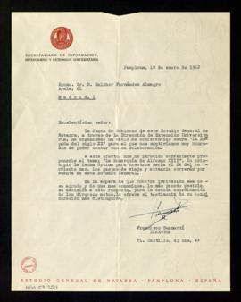 Carta de Francisco Sanmartí, director del Estudio General de Navarra, a Melchor Fernández Almagro...