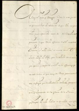 Carta de José de Montealegre a Vincencio Squarzafigo con la que envía una carta de Juan Bautista ...