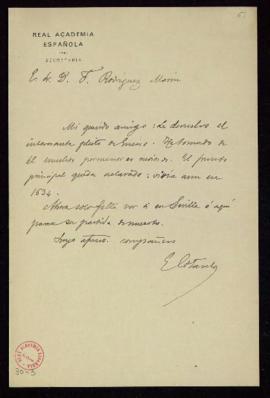 Carta de Emilio Cotarelo a Francisco Rodríguez Marín con la que le devuelve el interesante pleito...