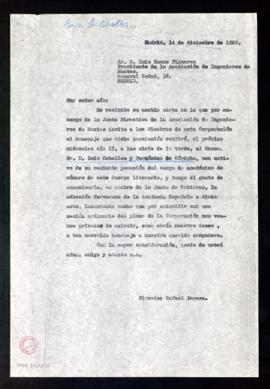 Copia de la carta de Rafael Lapesa a [José] Luis Ramos Figueras, presidente de la Asociación de I...
