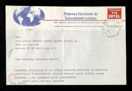 Telegrama de Pedro Pablo Barnola, director de la Academia Venezolana, a la Real Academia Española...