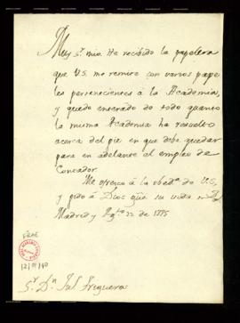 Copia de la carta de Juan Trigueros [a Manuel de Lardizábal] en la que acusa recibo de la papeler...