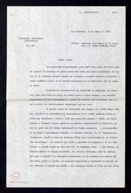 Copia firmada del oficio de Antonio Cacho-Zabalza, embajador de España, al ministro de Asuntos Ex...