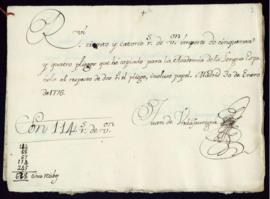 Recibo de Juan Undajáuregui de 114 reales de vellón por la copia de 54 pliegos