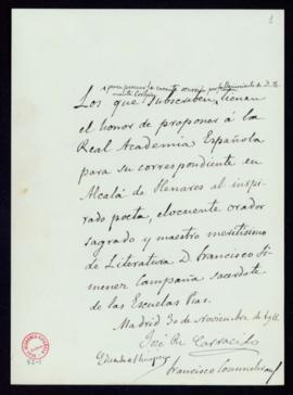 Propuesta de Francisco Jiménez Campaña como académico correspondiente en Alcalá de Henares