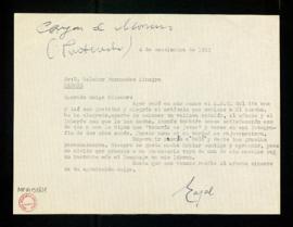 Carta de Rosa María Cajal a Melchor Fernández Almagro en la que le agradece el artículo de ABC qu...