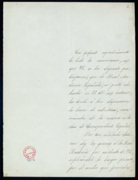 Carta de Luis de Herrera y Robles a Manuel Tamayo y Baus, secretario, en la que acusa recibo de s...
