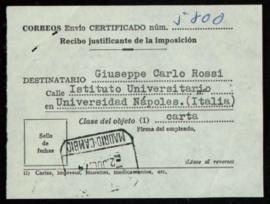 Resguardo de correo certificado a Giuseppe Carlo Rossi