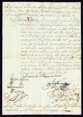 Orden del marqués de Villena de libramiento a favor de Miguel Gutiérrez de Valdivia de 165 reales...