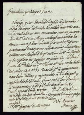 Carta de José Antonio Porcel a Gaspar de Montoya en la que le pide que entregue a su parienta Mar...