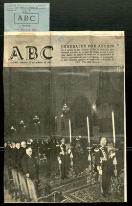 Recorte del diario ABC con la portada Funerales por Azorín