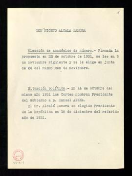 Notas sobre la fecha de propuesta y elección de Niceto Alcalá-Zamora y de la situación política e...
