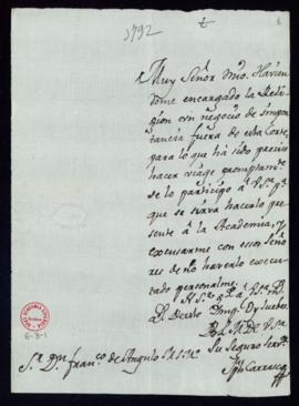 Carta de José Carrasco a Francisco Antonio de Angulo en la que excusa su asistencia a la próxima ...