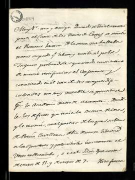 Carta de Bernardo de Iriarte a Manuel de Lardizábal [y Uribe] en la que, tras exponer sus objecio...
