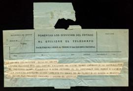 Telegrama de Julio de Urquijo a Julio Casares en el que le dice que al saber que no va el señor Z...