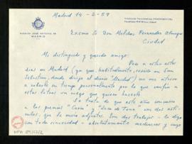 Carta de Carlos de la Válgoma Díaz-Varela a Melchor Fernández Almagro en la que le dice que ese a...